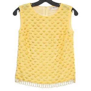 Vintage Tank Top Beaded Lace Mod 60s 70s Cocktail Embellished Retro Yellow 34 2